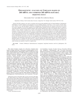 Phylogenetic Analyses of Cornales Based on 26S Rrna and Combined 26S Rdna-Matk-Rbcl Sequence Data1