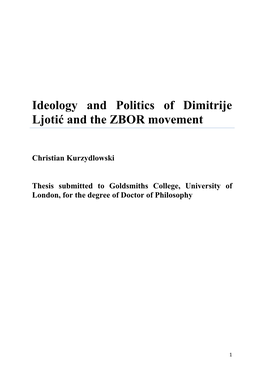 Ideology and Politics of Dimitrije Ljotić and the ZBOR Movement
