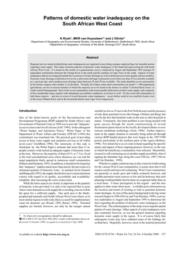 Patterns of Domestic Water Inadequacy on the South African West Coast