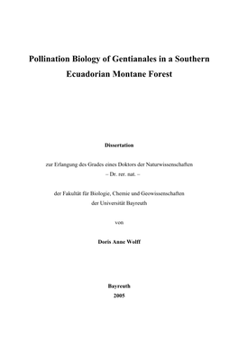 Pollination Biology of Gentianales in a Southern Ecuadorian Montane Forest