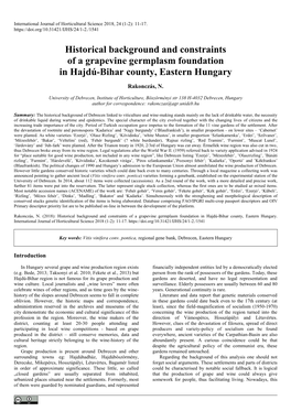 Historical Background and Constraints of a Grapevine Germplasm Foundation in Hajdú-Bihar County, Eastern Hungary