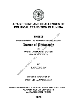 Arab Spring and Challenges of Political Transition in Tunisia