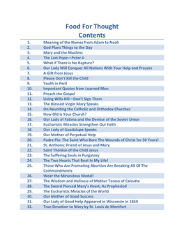 Food for Thought Contents 1