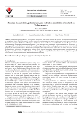 Botanical Characteristics, Potential Uses, and Cultivation Possibilities of Mustards in Turkey: a Review