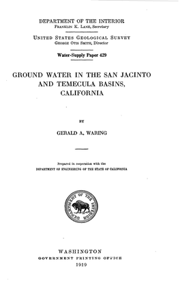 Ground Water in the San Jaginto and Temegula Basins, California