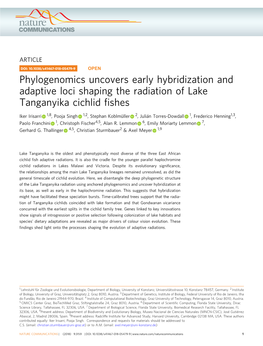 Phylogenomics Uncovers Early Hybridization and Adaptive Loci Shaping the Radiation of Lake Tanganyika Cichlid ﬁshes
