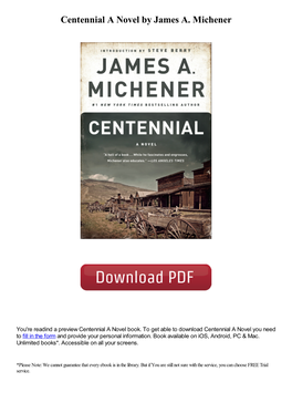 Centennial a Novel by James A. Michener