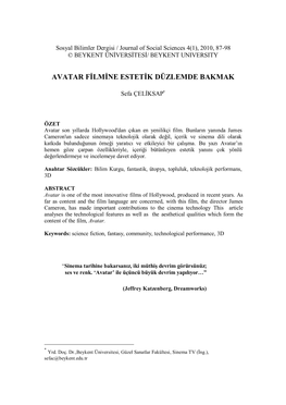 Avatar Filmine Estetik Düzlemde Bakmak