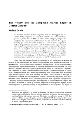 The Novelty and the Compound Marine Engine in Central Canada1 Walter Lewis