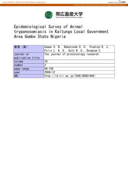 A Wet Season Epidemiological Survey of Animal Trypanosomiasis In