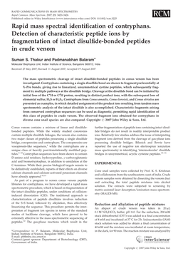 Rapid Mass Spectral Identification of Contryphans. Detection Of