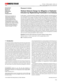 Wetland Network Design for Mitigation of Saltwater Hui Zhao3 Intrusion by Replenishing Freshwater in an Estuary Honggang Zhang1