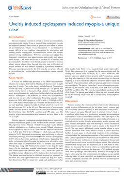 Uveitis Induced Cyclospasm Induced Myopia-A Unique Case