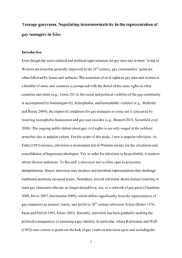 Teenage Queerness. Negotiating Heteronormativity in the Representation of Gay Teenagers in Glee