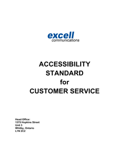 ACCESSIBILITY STANDARD for CUSTOMER SERVICE