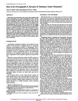 Role of the Prostaglandin E2receptor in Mammary Tumor Metastasis1