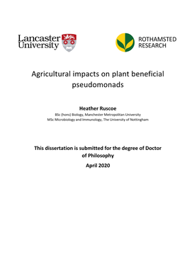 Agricultural Impacts on Plant Beneficial Pseudomonads