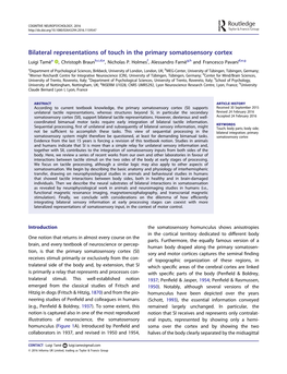 Bilateral Representations of Touch in the Primary Somatosensory Cortex