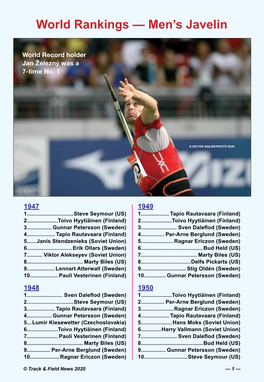 World Rankings — Men's Javelin