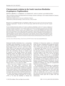 Chromosomal Evolution in the South American Riodinidae (Lepidoptera: Papilionoidea) Keith S