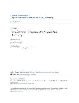 Bioinformatics Resources for Microrna Discovery Alyssa C