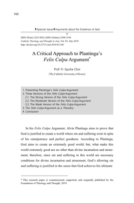 A Critical Approach to Plantinga's Felix Culpa Argument*