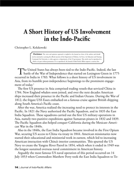 A Short History of US Involvement in the Indo-Pacific