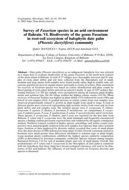 Survey of Fusarium Species in an Arid Environment of Bahrain. VI