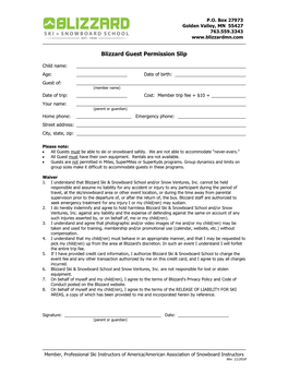 Blizzard Guest Permission Slip