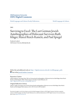 Surviving to Excel: the Last German Jewish Autobiographies of Holocaust Survivors Ruth Klüger, Marcel Reich-Ranicki, and Paul S