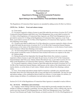 State of Connecticut Regulation of Department of Energy and Environmental Protection Concerning Sport Fishing in the Inland District, Trout and Salmon Stamps