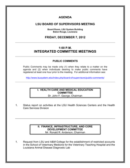 LSU Board of Supervisors Agenda for Dec. 7, 2012