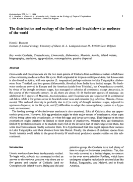 The Distribution and Ecology of the Fresh- and Brackish-Water Medusae of the World