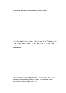 Loose Continuity: the Post-Apartheid Afrikaans Language Movement in Historical Perspective