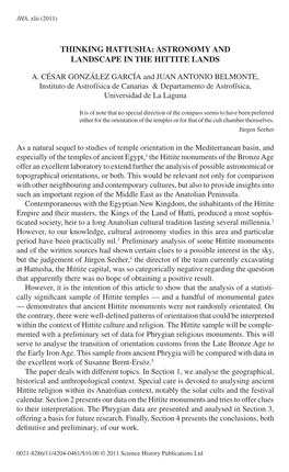 Astronomy and Landscape in the Hittite Lands