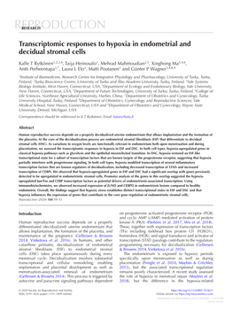 Transcriptomic Responses to Hypoxia in Endometrial and Decidual Stromal Cells