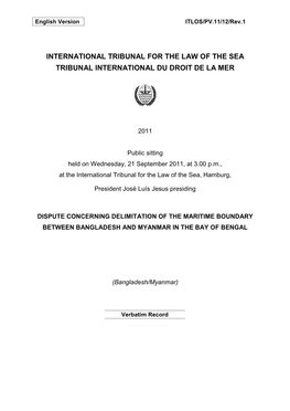 International Tribunal for the Law of the Sea Tribunal International Du Droit De La Mer