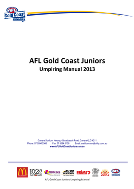 AFL Gold Coast Juniors Umpiring Manual 2013