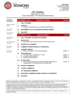 CITY COUNCIL September 10, 2013 Council Chambers • 777 SW Deschutes Avenue