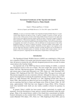 Terrestrial Vertebrates of the Ngerukewid Islands Wildlife Preserve, Palau Islands