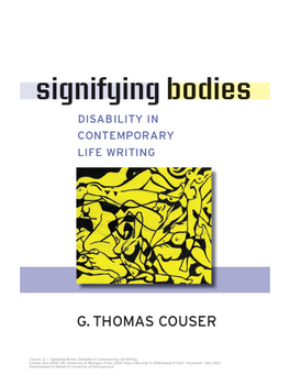Signifying Bodies: Disability in Contemporary Life Writing