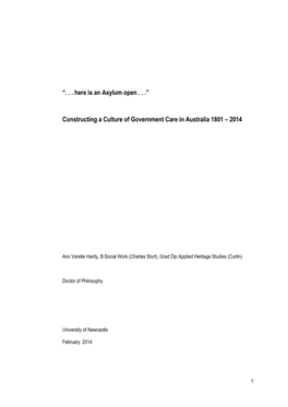 Constructing a Culture of Government Care in Australia 1801 – 2014