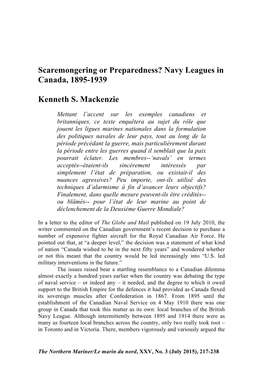 Scaremongering Or Preparedness? Navy Leagues in Canada, 1895-1939