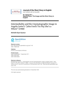 Journal of the Short Story in English, 56 | Spring 2011 Intermediality and the Cinematographic Image in Angela Carter’S “John Ford’S’