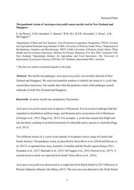 Research Note the Pandemic Strain of Austropuccinia Psidii Causes