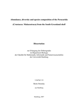 Abundance, Diversity and Species Composition of the Peracarida
