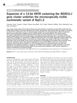 Expansion of a 12-Kb VNTR Containing the REXO1L1 Gene Cluster Underlies the Microscopically Visible Euchromatic Variant of 8Q21.2