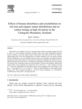 Effects of Human Disturbance and Cryoturbation on Soil Iron and Organic Matter Distributions and on Carbon Storage at High Eleva