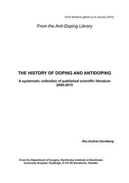 From the Anti-Doping Library the HISTORY of DOPING AND