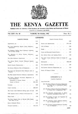 THE KENYA GAZETTE Published Under the Authority of His Excellency the Governor of the Colony and Protectorate of Kenya (Registered As a Newspaper at the G.P.03